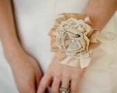 Fabric Flower Corsage -  Wedding, Vintage Wedding - Wedding Corsage, Fabric Corsage, Fabric Flower