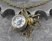 Steampunk Compass Bee Golden Necklace - Flight of the Travelling Bumblebee by COGnitive Creations