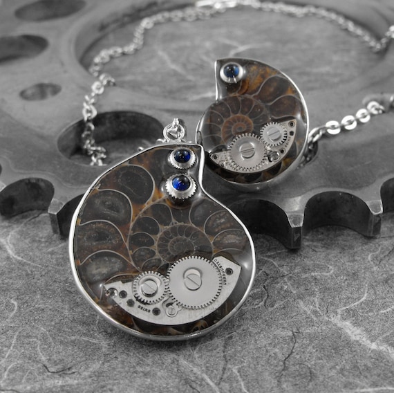 Steampunk Ammonite Fossils Necklace and Ring Matching Set - The Fossilized Spirals of Time by COGnitive Creations