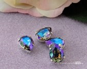 Vintage Black Diamond Blue Glacier Sew On - Swarovski Crystal 13x8.5mm 4320 in a SP 4-hole Prong Setting - Wire Jewelry Supply - Component
