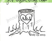 Save the Date DIY Wedding Personalized Custom Red Rubber Stamp Tree Trunk lovers Heart Carved 0159 (red rubber stamp wooden block)