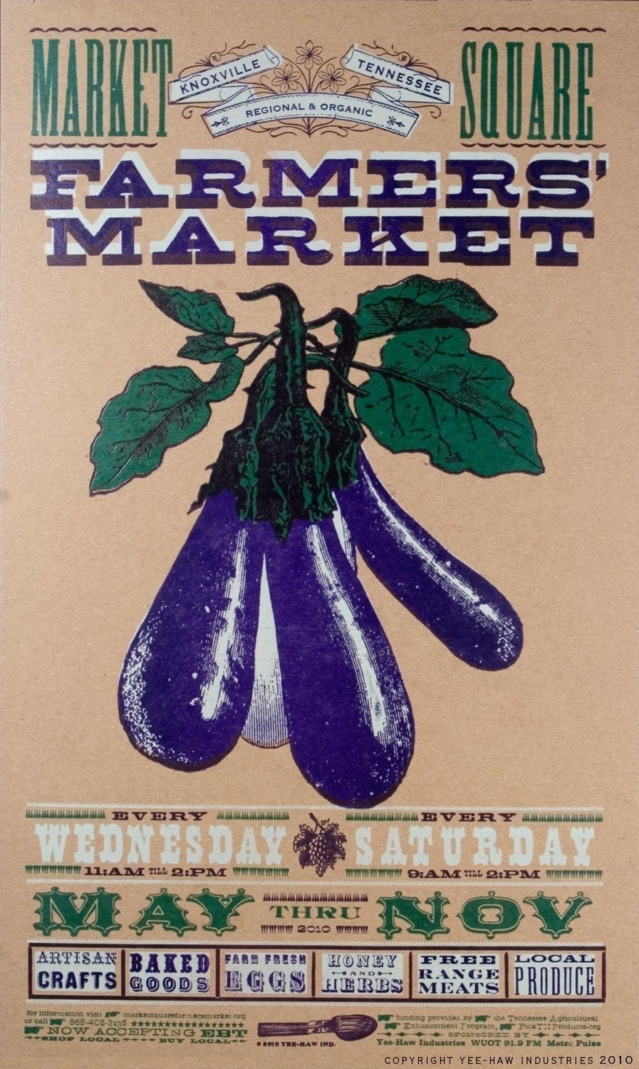 FARMERS MARKET EGGPLANT Hand Printed Letterpress Poster