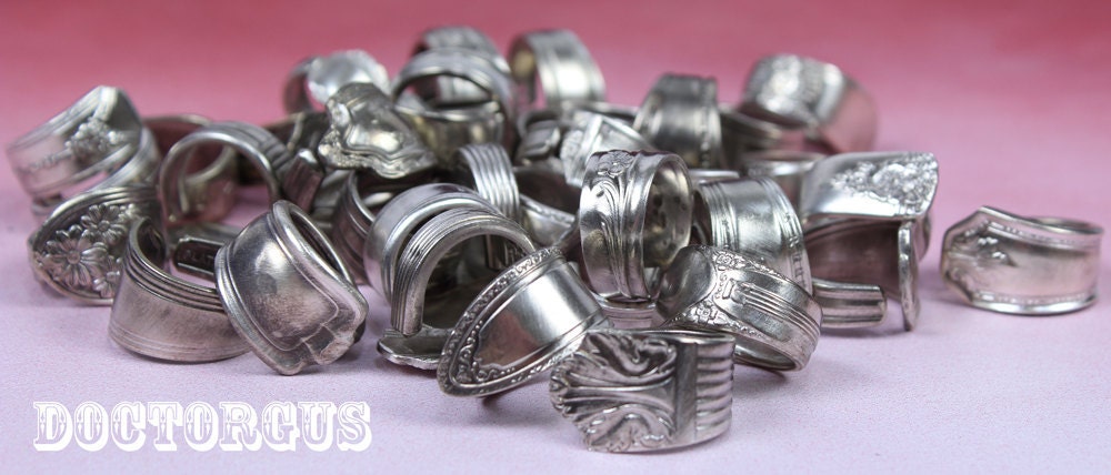 Sterling Silver Plated Spoon Ring Assortment - 5 Piece - Repurposed From Antique Silverware - Great Earth Friendly Gift or Wedding Idea