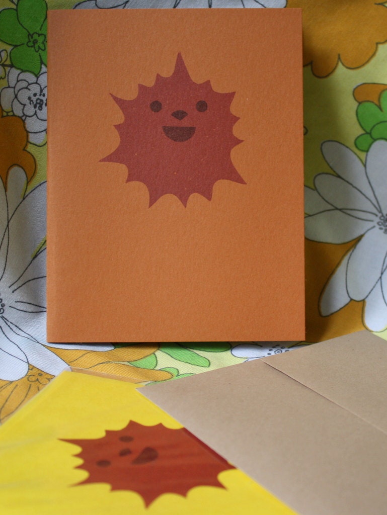 SALE orange smiling fireball letterpress card