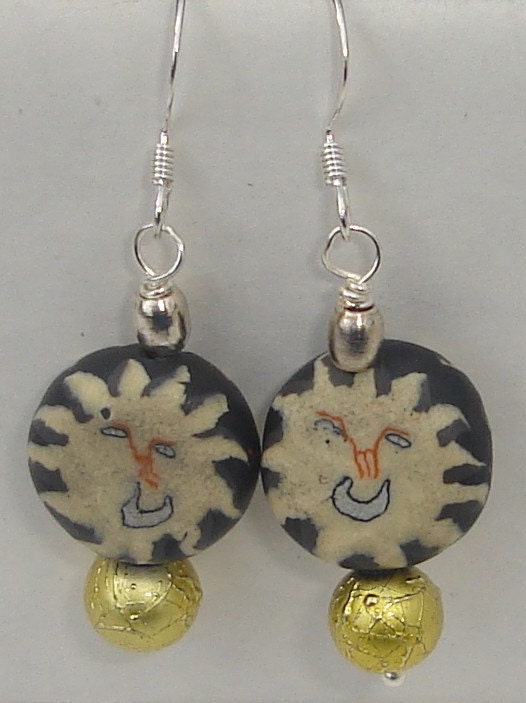 happy sunshine sun wire wrapped pierced dangle light weight polymer clay earrings