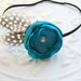 Newborn Headband / Baby Headband / Girls Headband ANISTON Coral Satin Flower and Feather Elastic Headband