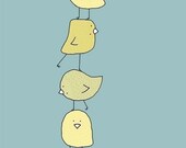 Baby Nursery Art Print (Bird Stack in Light Blue)