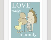 Baby Boy Nursery Art, Adoption Art,  Animal Nursery, Love Makes a Family, Art Print, Kids Wall Art, Baby Nursery Decor