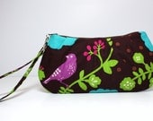 Sweet Pea Zip and Go Wristlet / Flowers and Birds