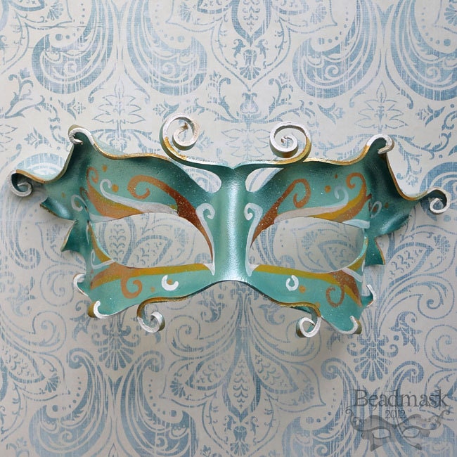 Leather Fairy Mask In Pale Blue -- Halloween Masquerade Faerie Costume