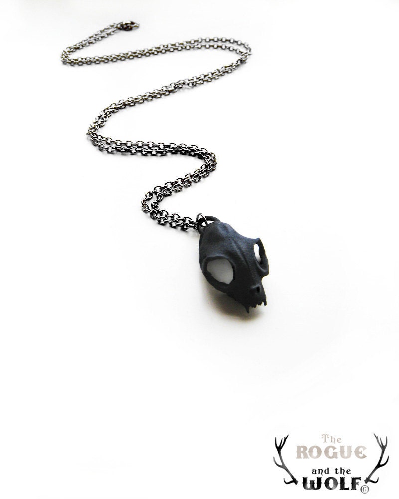 Black Cat Skull Necklace, Cat necklace, Kitten, Modern animal necklace, skull, cool jewelry, animal skull, animal jewellery, for hi