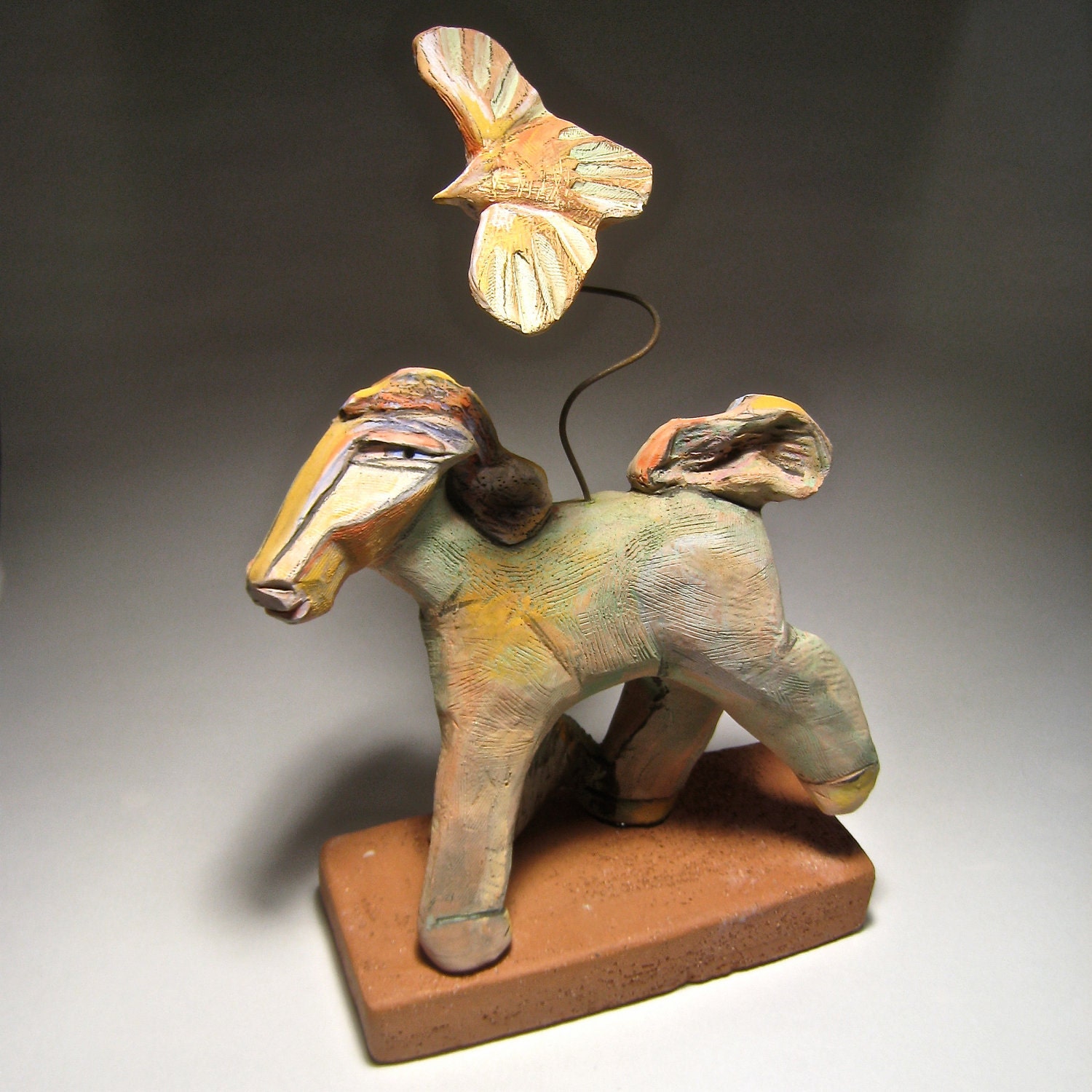 Horse, Clay Horse Sculpture, Ceramic Art Horse, Horse Flying Free with the Eagle....9-1/2" tall