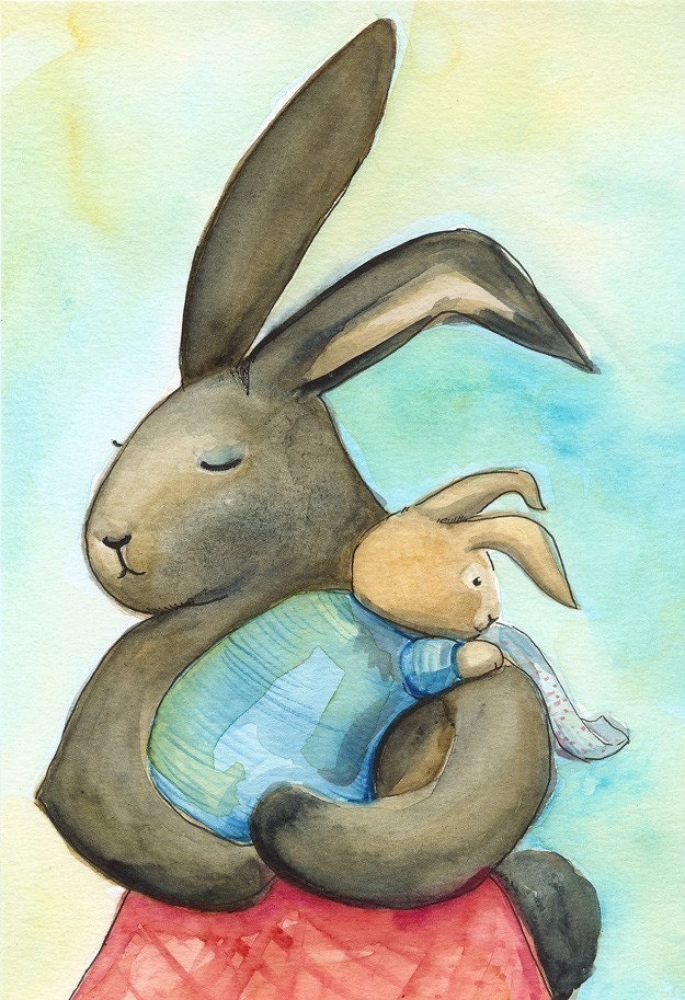 Little Burp, baby and  mother archival print,nursery, children, art