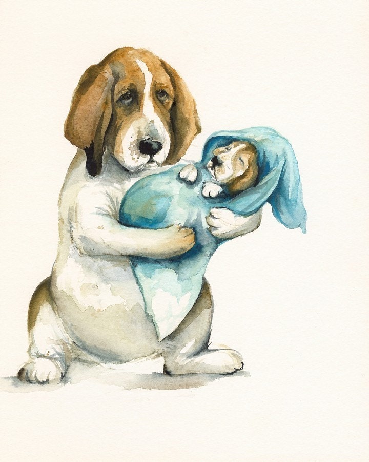 Norma's New Baby- nursey art, basset hound