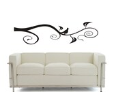 Vinyl Wall Decal - Scrolled Branch an Bird  - Large Vinyl Wall Art