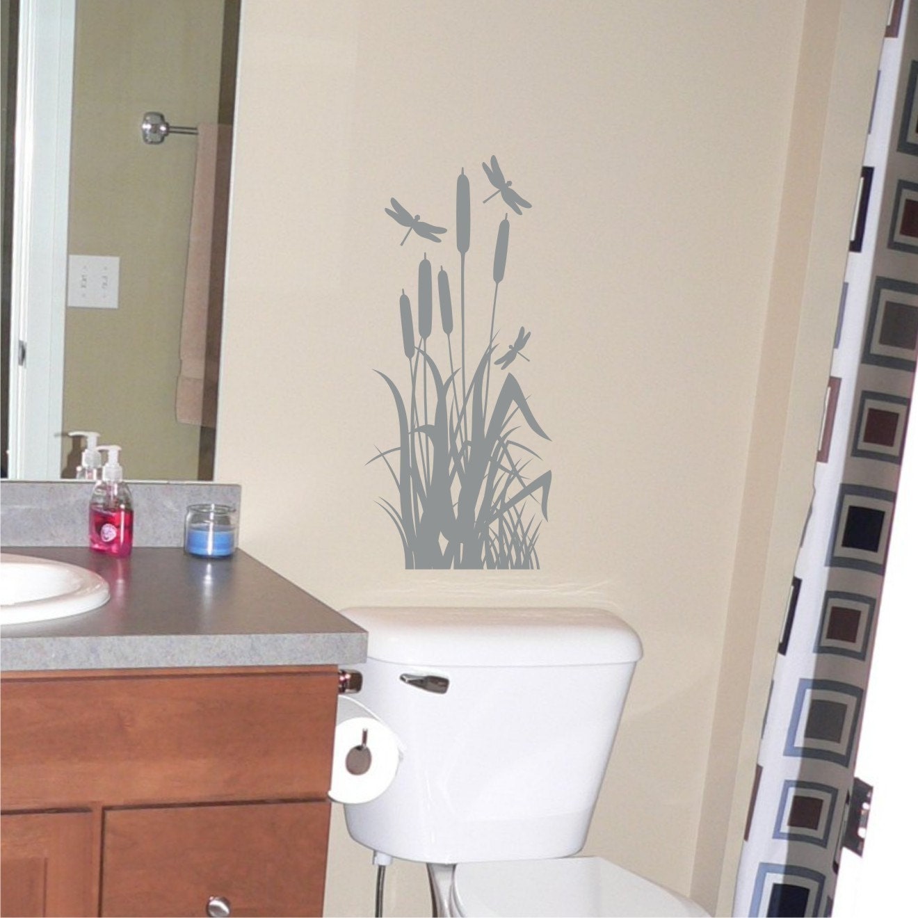 Vinyl Wall Art Dragonflies with Cattails Wall Decals