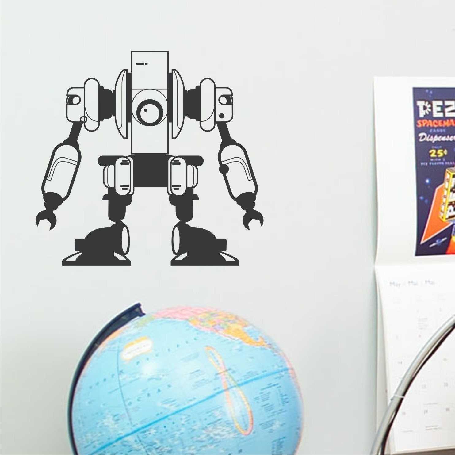 Kids Wall Decal Block Head Robot - Vinyl Wall Art Decals Stickers