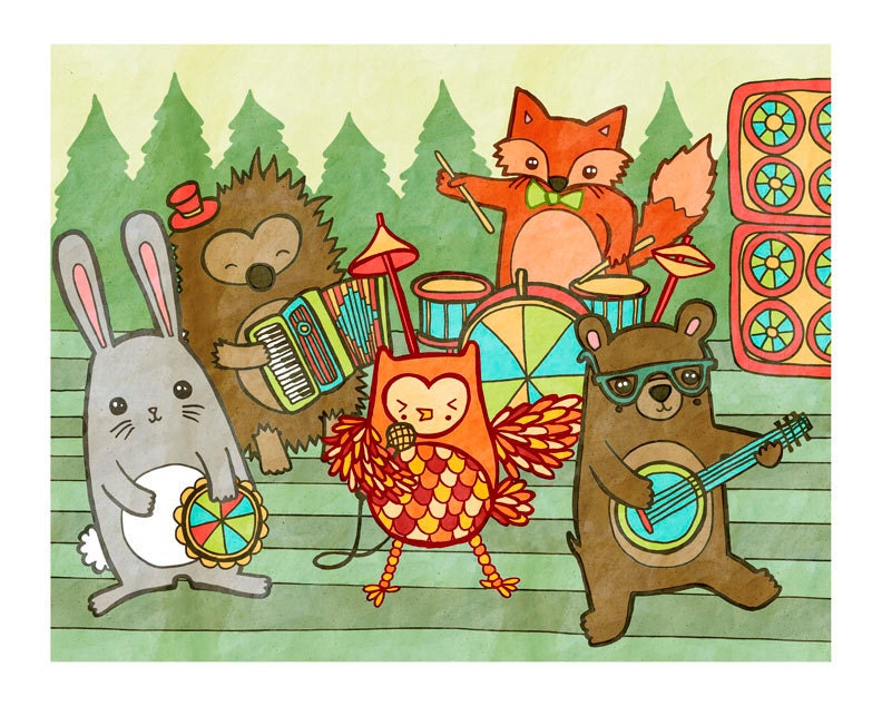 Woodland Animal Jamboree  8x10 Print
