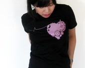 Clockwork Heart Womens Tee - Steampunk Pink Heart Tshirt for Women