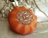 Vintage Button Necklace Peaches and Gleam Glass Button Jewelry Orange Silver