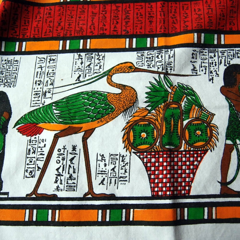 Vintage Tablecloth, Linen Table Cloth, Egyptian, 56 x 80 inches Red Green