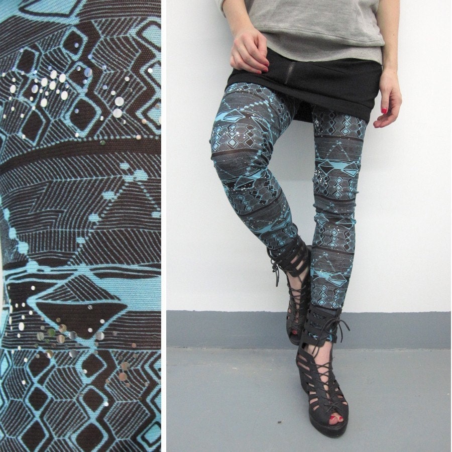 Leggings - Aztec Geometric Mesh Leggings - XS, S, M