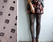 Sheer Leggings - Charcoal Grey with Geometric Flocking and Metallic printing- S, M, L