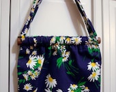 handmade vintage navy & daisy cloth purse