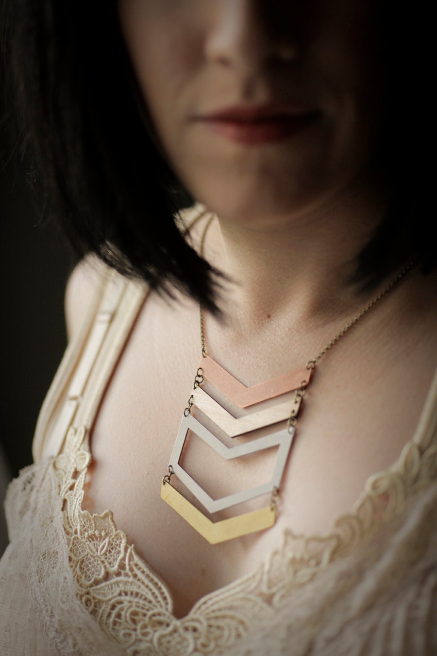 Chevron Multi Metal Necklace with Brass and Copper