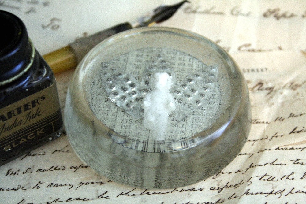 Vintage Glass Paperweight Silver Glass Glittered Frozen Charlotte Doll