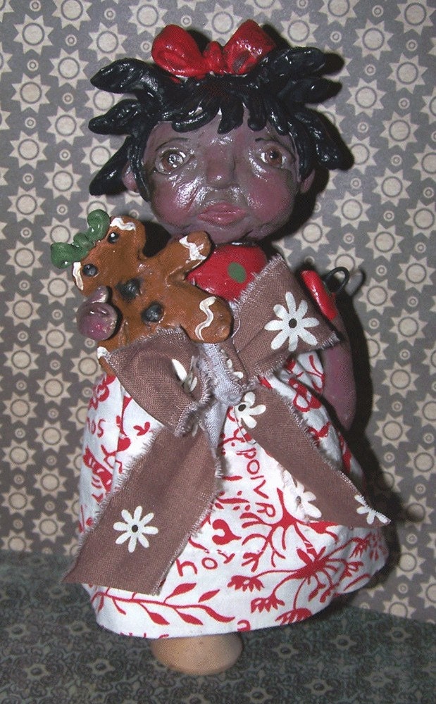 Primitive Black Folk Art  Kitchen Gingerbread Doll Girl Decoration ooak