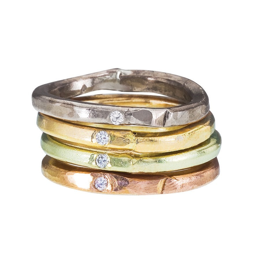 Wedding Ring / Stacking Ring - Simple Diamond wedding Band - Perfectly Imperfect