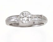 Engagement Ring - Diamond Bezel Solitaire - Nature Inspired Twig/Branch Design - Modern Yet Traditional in Whit Gold 18K