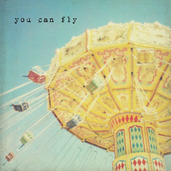 FREE SHIPPING - You Can Fly - 8x8 photo - nursery childrens room, carnival fair, whimsical inspirational in pale blue and yellow