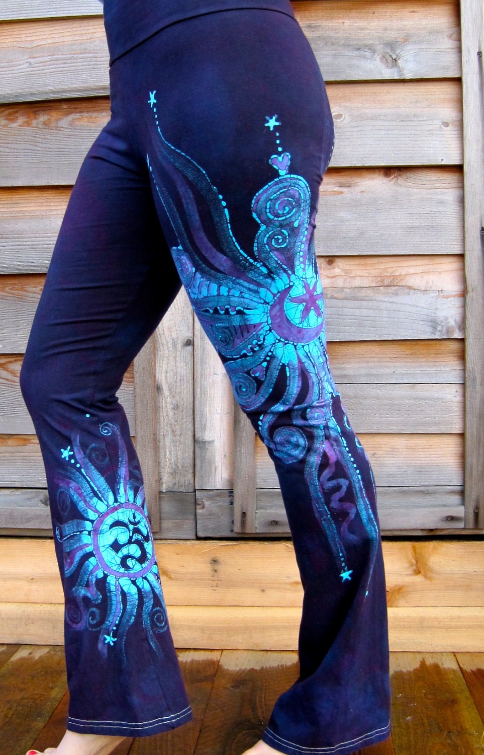 Batik Yoga Pants in Deep Blue and Purple
