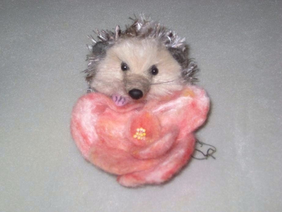 Needle Felted Hedgehog Sculpture by Fiber Artist Gerry / Cute Rosie