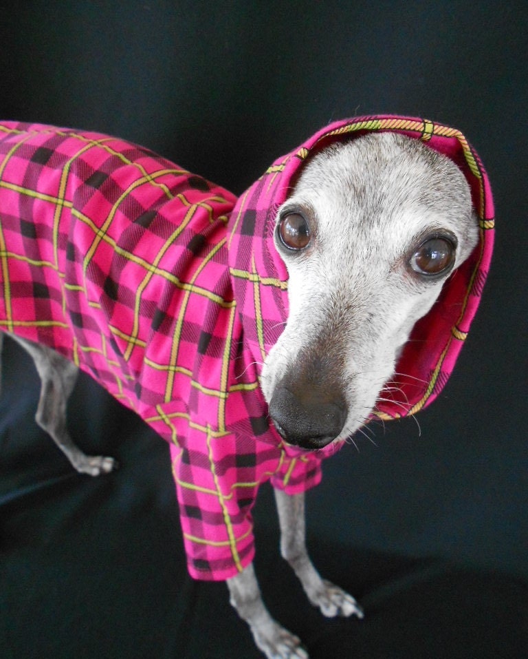Neon Pink Plaid Summer Cotton Hoodie for Italian greyhounds and small dogs