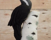 Miniature Soft Sculpture Pileated Woodpecker  on an Embroidered Birch Log