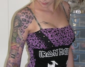 SALE Iron Maiden Tube Top with Purple Leopard Fabric and Lot of Details Shirt Spikyjoo