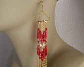 Long Chain Dangle Earrings - Red