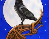 Crow Raven Nordic Moon 5x7 Art Print The Watcher