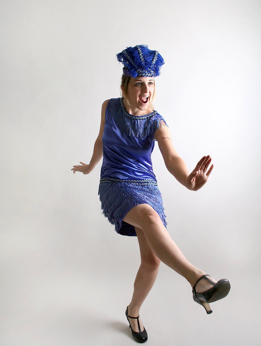 Vintage Flapper Fringe Dress and Fascinator with Sequins Galore - Showgirl Costume - Small Medium Great Gatsby