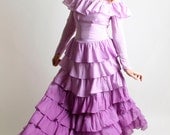 Ombre Ruffle Gown in Shades of Purple - Hand Dyed Vintage Flounce Dress - Small