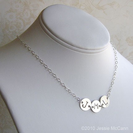 Hand Stamped Initial Necklace - Personalized Sterling Silver Charm Jewelry - Connect Trio (Large Initial)