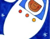 ACEO Original Illustration - Folk Art - Cute Whimsical - 2.5" X 3.5" - Space Explorer
