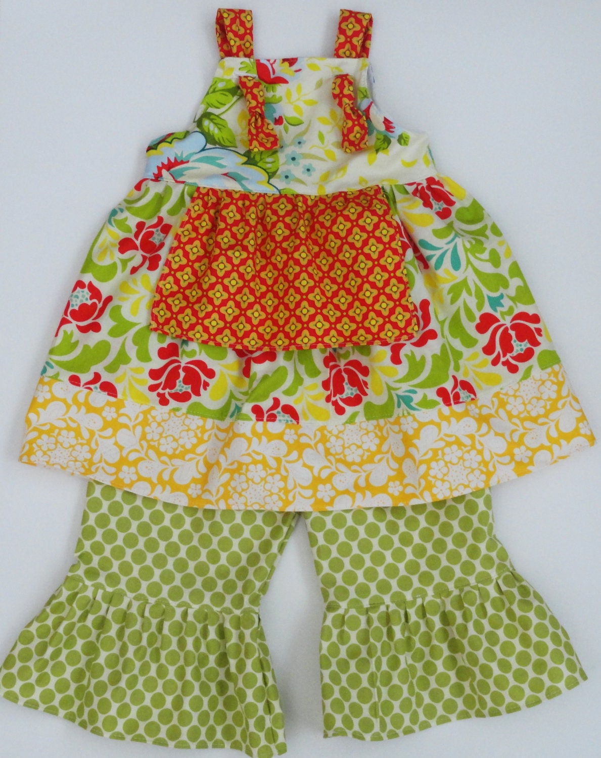 Girls Ivory Garden Outfit Knot top and Ruffle Pants 12m 18m 24m 2T 3T 4T 5 6 7 8