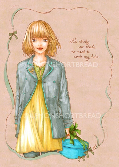 Art Print 5x7" Windy Days, Pop Illustration Fashion Autumn Breeze Sepia Brown