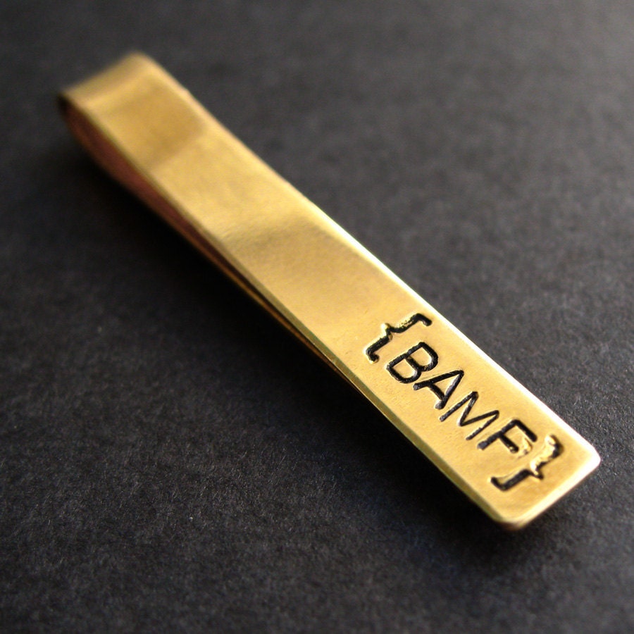 Tie Bar in brass- custom stamped -perfect groomsman gift -personalied tie clip
