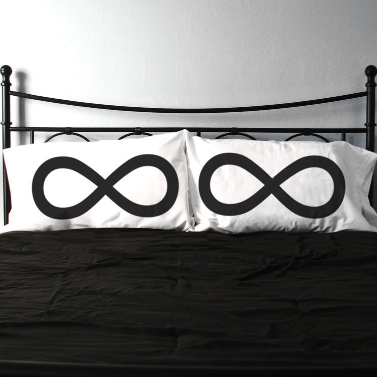 His and Hers Infinity Queen Size Pillow cases 300TC : Wedding or Anniversary Gift /  home decor / bedding