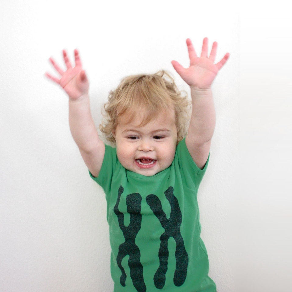 Baby One Piece, XX Chromosomes Baby Girl Onesie in Grass Green / Babies Clothing, Childrens Clothing